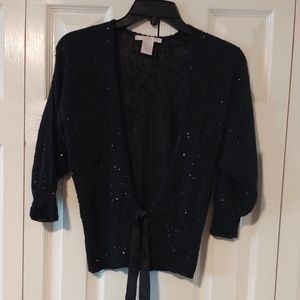 Rebecca Taylor Black Silk Cashmere Sequin Cardigan